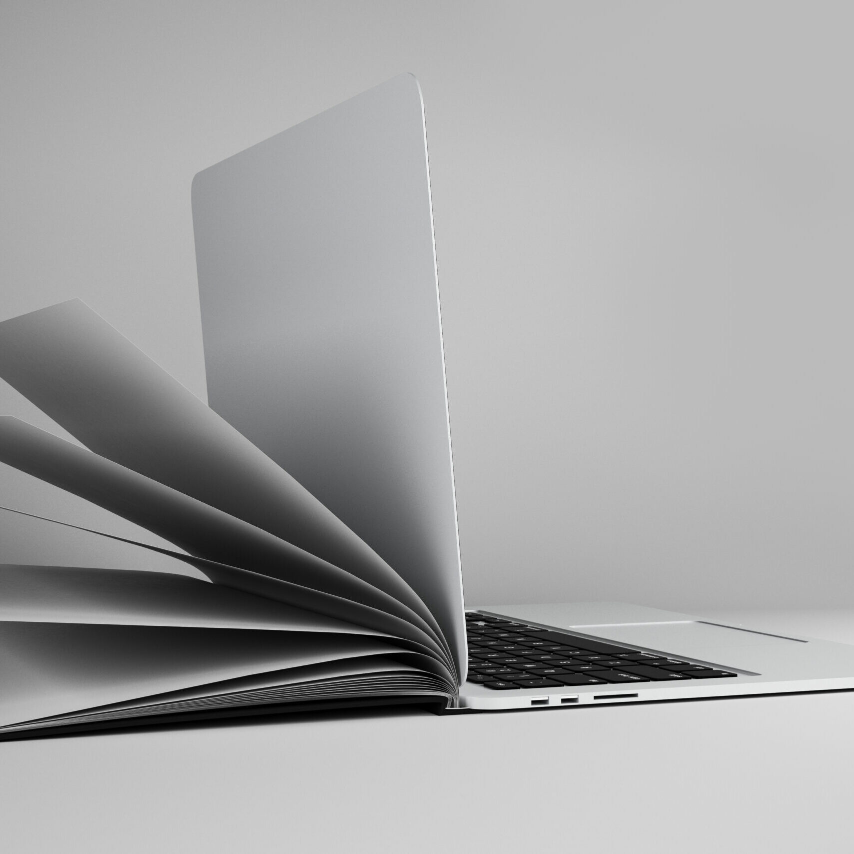 Abstract open book notebook on subtle background with copy space. Mock up, Online education and webinar concept. Mock up, 3D Rendering